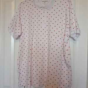NWOT Woman Within White Red Polka Dot Polo Tunic Top, Size 1X, Short Sleeve